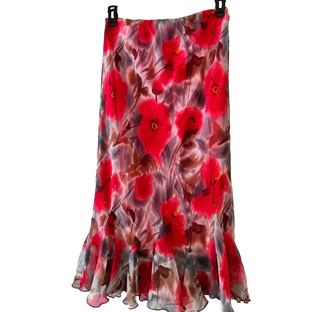 Cato Vintage Y2K Ladies Floral Midi Ruffled Skirt Size SMALL - Picture 3 of 6